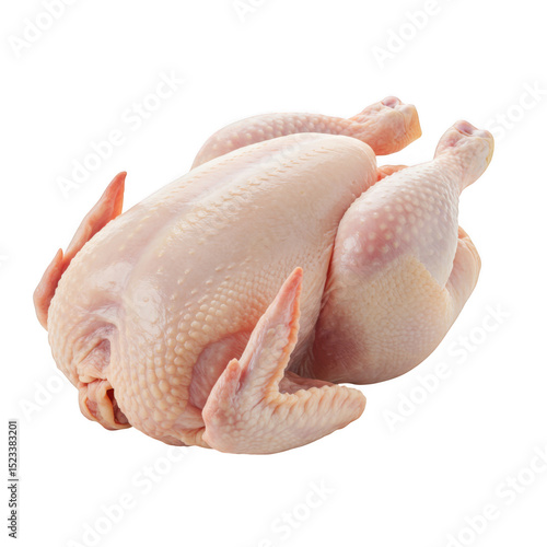 Fresh whole raw chicken ready for cooking isolated on transparent background