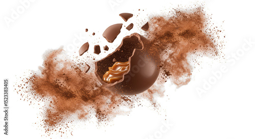 Isolated Transparent Background Chocolate Sweet Explosion Caramel Ball Sphere