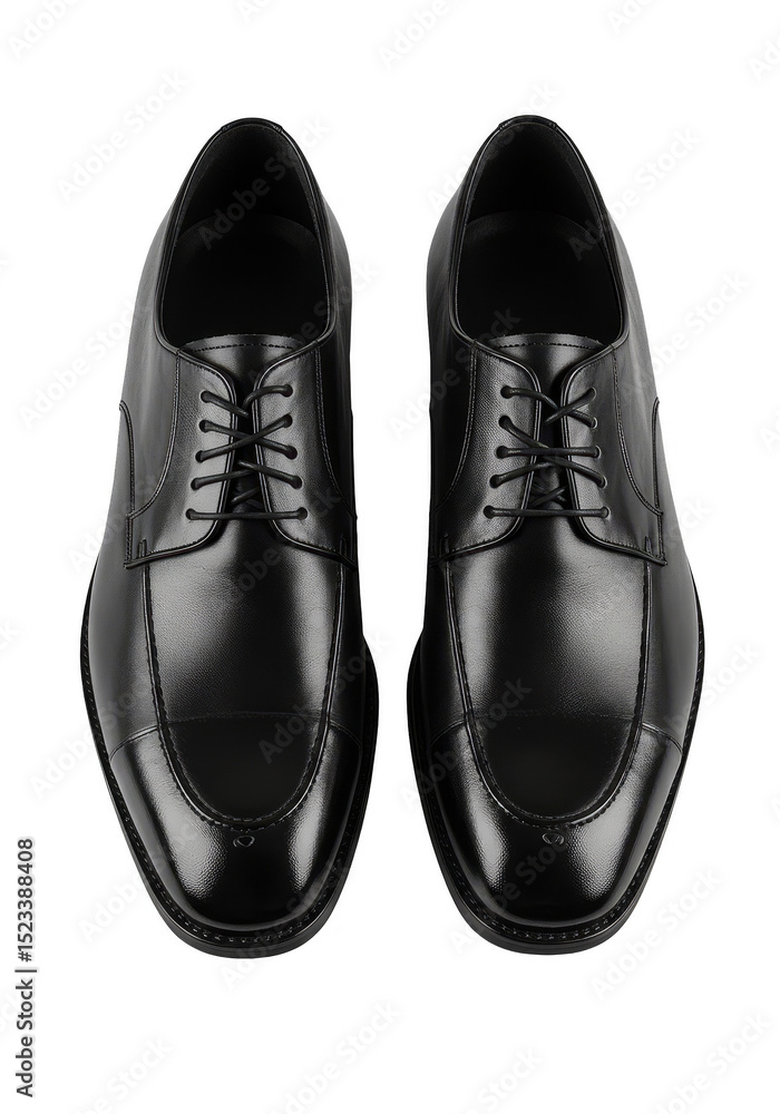 Isolated Shiny Black Leather Shoes Pair Top View With Black Laces Isolated Shiny Black Leather Shoes Pair Top View With Black Laces