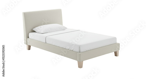 Wallpaper Mural Isolated Transparent Background of Beige Bed with White Linen 3D Render Torontodigital.ca