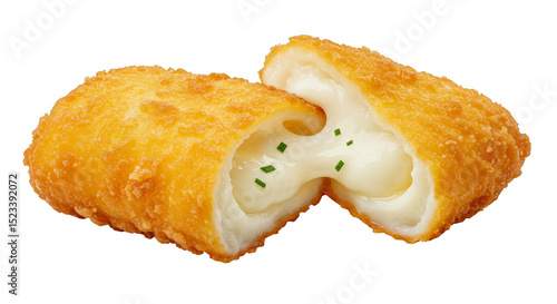 Isolated Cut Fried Mozzarella Cheese Snack with Crispy Golden Crust