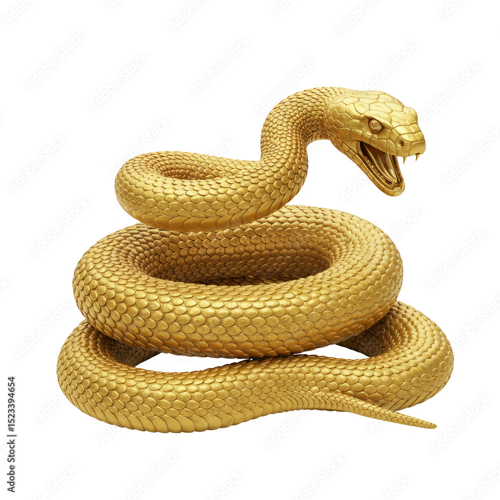 Fototapeta premium Isolated Golden Snake 3D Rendering of Metallic Reptile on Transparency