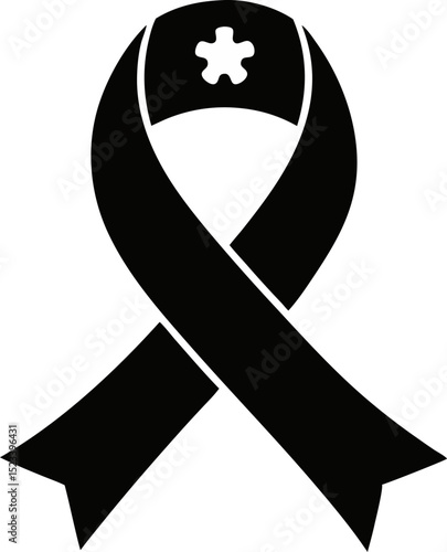 Autism Ribbon Silhouette Vector Illustration 