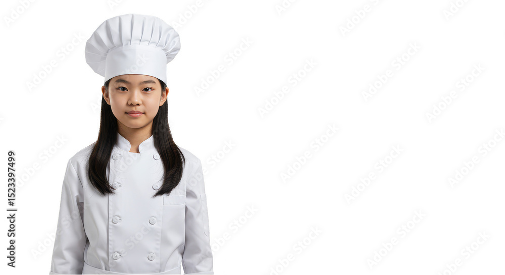 Portrait of Asian Girl Chef in Chef Uniform with Cook Hat Isolated Portrait of Asian Girl Chef in Chef Uniform with Cook Hat Isolated