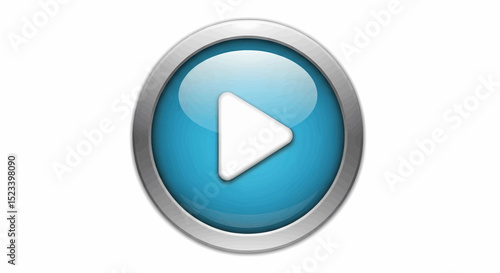 Circular power button. It features a metallic silver frame, a gradient light blue face, and a solid white triangle, highlighting a glossy 3D design. vector Free Download Circular power button. It features a metallic silver frame, a gradient light blue face, and a solid white triangle, highlighting a glossy 3D design. vector - GFXLoad