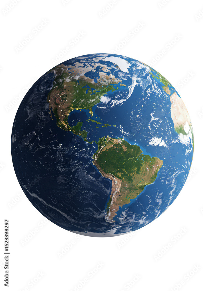 Naklejka premium Realistic Earth Globe View Of America Planet In Blue Shpere Texture