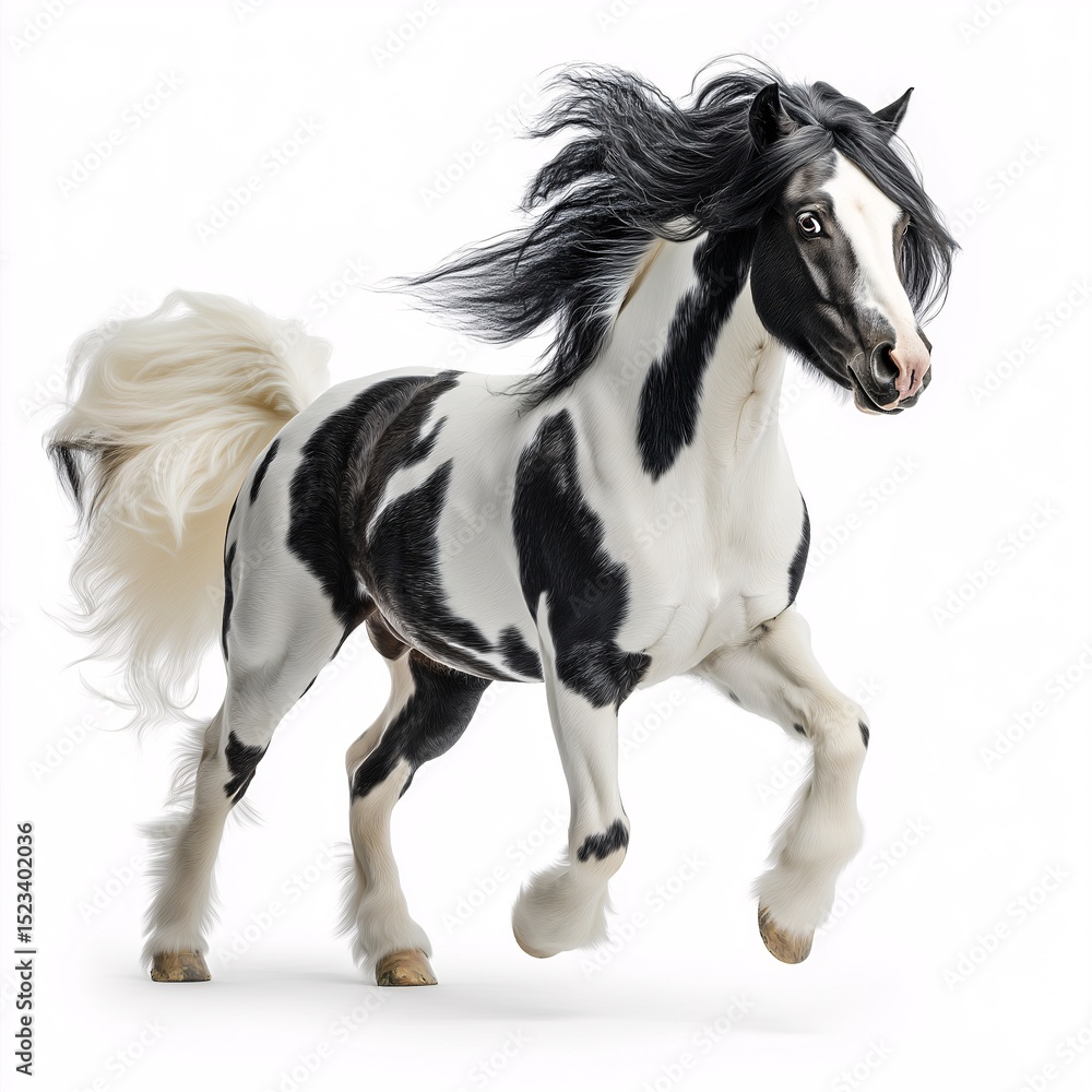 Majestic Purebred Stallion in Motion. Stunning Black and White Equine Photography of Graceful, Powerful Domestic Animal on the Ranch with Vibrant Elegance Majestic Purebred Stallion in Motion. Stunning Black and White Equine Photography of Graceful, Powerful Domestic Animal on the Ranch with Vibrant Elegance