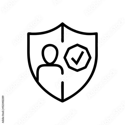 An outline of a person being protected by a shield with a checkmark inside