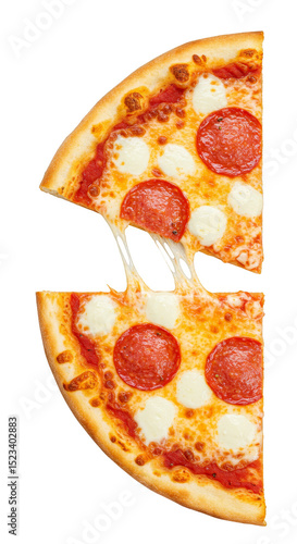 Isolated Sliced Pepperoni Pizza with Melted Mozzarella Cheese on Transparent