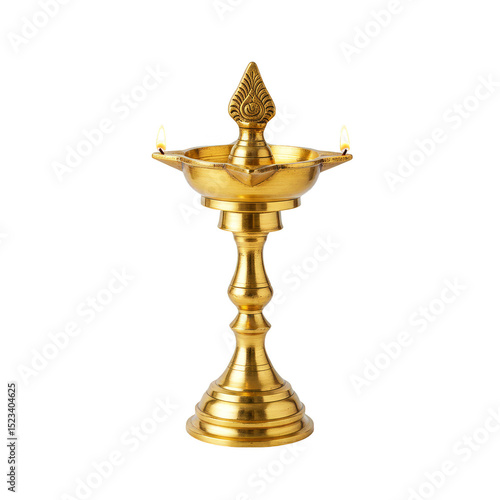 Isolated Traditional Golden Brass Diya Lamp for Celebration and Decoration