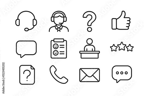 Customer service icons - headset, feedback, phone, email, chat, rating symbols