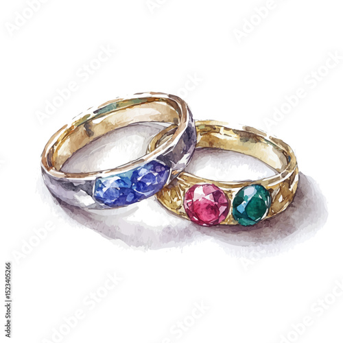 Smart Rings, watercolor painting vector, high quality, isolated on a white background.