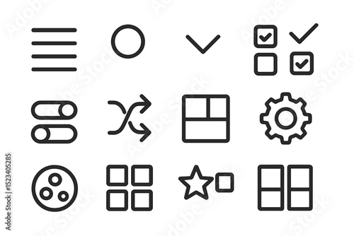 Minimalist icon set for interface design including toggles and grid options