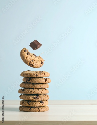 food stylists on which one round biscuit is vertically standing and perfectly balancing
