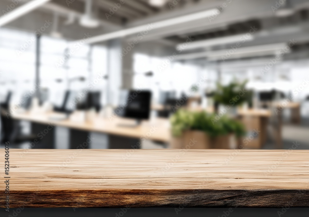 custom made wallpaper toronto digitalWooden table for displaying products with a blurred office background, perfect for showcasing items in a professional setting