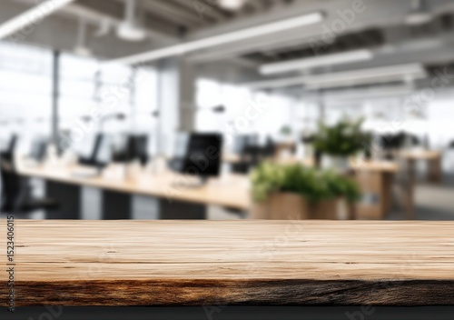 Wallpaper Mural Wooden table for displaying products with a blurred office background, perfect for showcasing items in a professional setting Torontodigital.ca