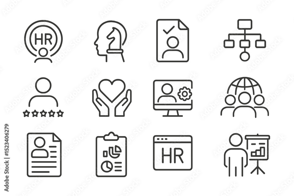 Human resources icons set on metallic background Human resources icons set on metallic background
