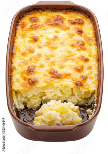 Isolated Transparent Background of Golden Cheesy Potato Casserole Gratin