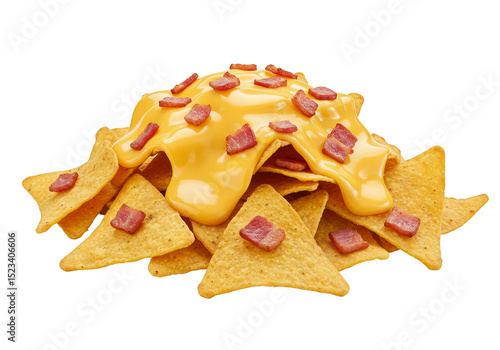 Isolated Transparent Background of Nachos with Melted Cheese and Bacon