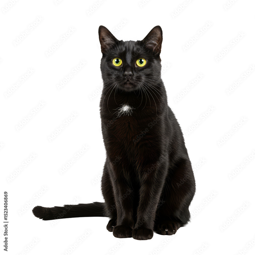 Fototapeta premium Isolated Transparent Background of Sitting Black Cat Animal Portrait