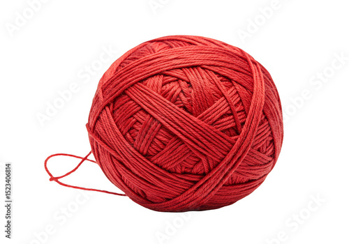 Isolated Transparent Background Of Red Yarn Ball Of Wool Thread Fiber