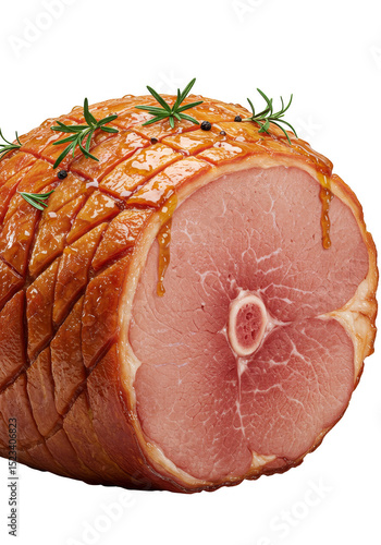 Isolated Transparent Background of Roasted Ham with Honey Glaze
