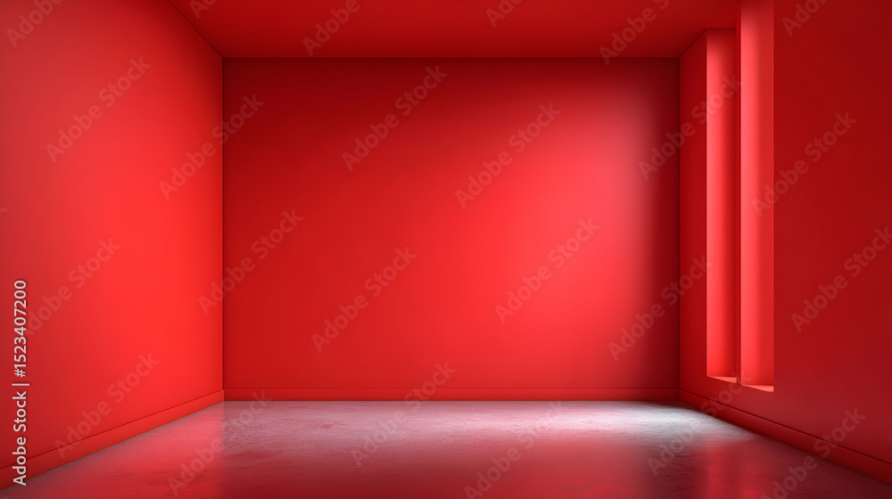 Red Empty Room Interior With Window Light And Textured Floor Red Empty Room Interior With Window Light And Textured Floor