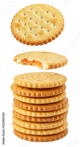 Isolated Transparent Background Stack Round Crackers Snack Food Golden