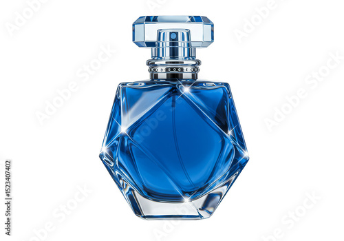 Isolated Transparent Blue Perfume Bottle for Fragrance Aroma and Beauty