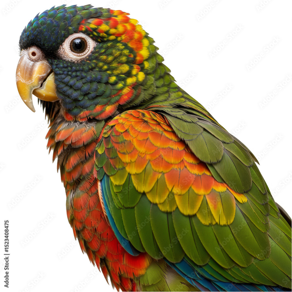 Obraz premium Isolated Tropical Parrot Bird with Colorful Plumage on Transparent Background