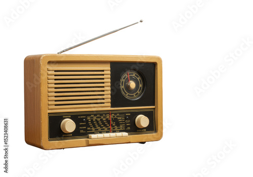 Isolated Vintage Radio Receiver Broadcasting Music in Transparent Background