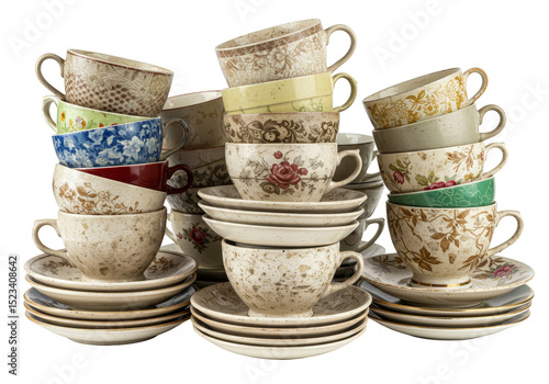 Isolated Vintage Teacups St...