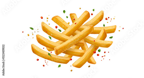 Pile Of Golden Fried French Fries Crispy Delicious Snack On Transparent