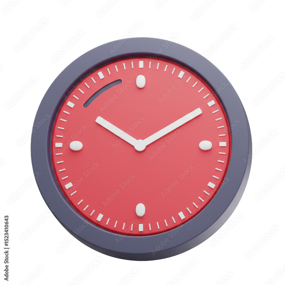 Realistic 3D Illustration of Red and Gray Round Clock Time Object Realistic 3D Illustration of Red and Gray Round Clock Time Object