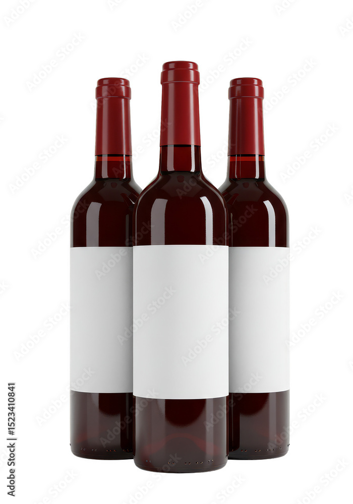 Obraz premium Realistic 3D Rendering of Three Red Wine Bottles with Transparent Background