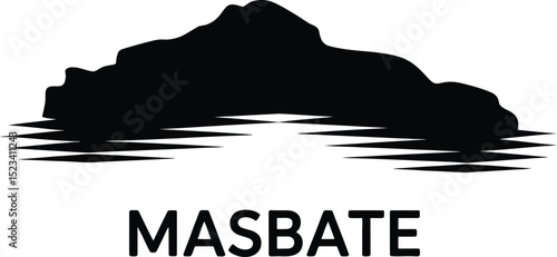 A silhouette of a landmass with water reflections and the word masbate underneath in bold font