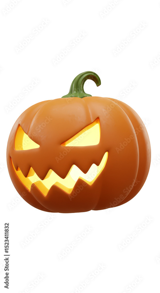 Fototapeta premium Spooky Halloween Jack O Lantern Pumpkin 3D Rendering on Transparent Background