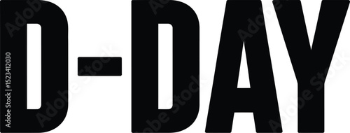 A bold black d day text displayed against a stark white background in a simple graphic design style