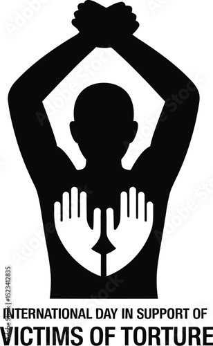 Black silhouette of person with hands on back for international day in support of victims of torture