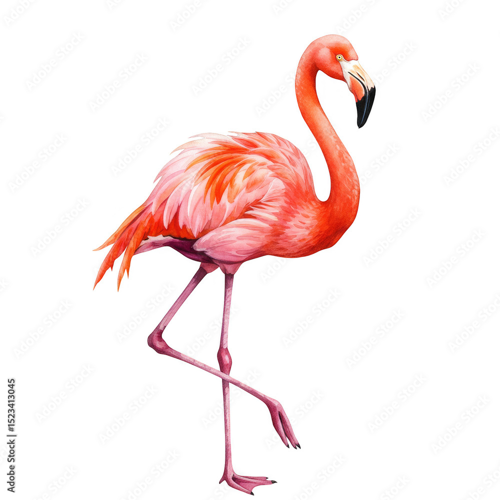Fototapeta premium Watercolor Illustration of Elegant Pink Flamingo with Transparent Background