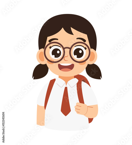 Cartoon Illustration of a Schoolgirl with Backpack