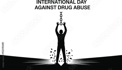 International day against drug abuse illustration with figure breaking chains and prohibition sign