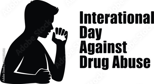 Silhouette of a man coughing next to international day against drug abuse text on white background