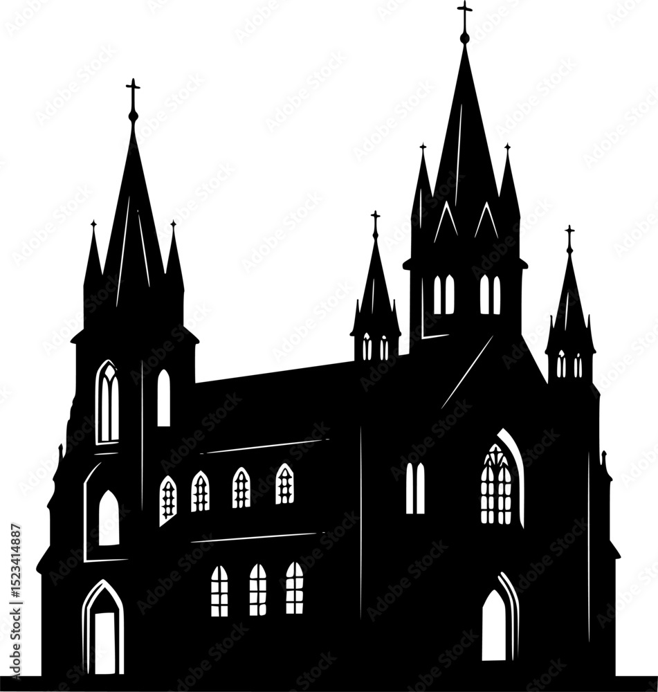 Fototapeta premium Christianity church building with cross icon silhouette 