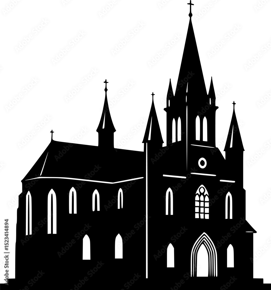 Fototapeta premium Christianity church building with cross icon silhouette 