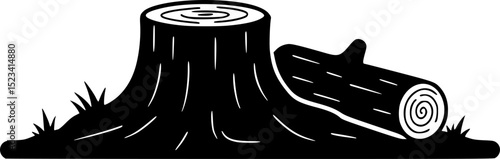 Tree stump black silhouette,Tree stump vector
