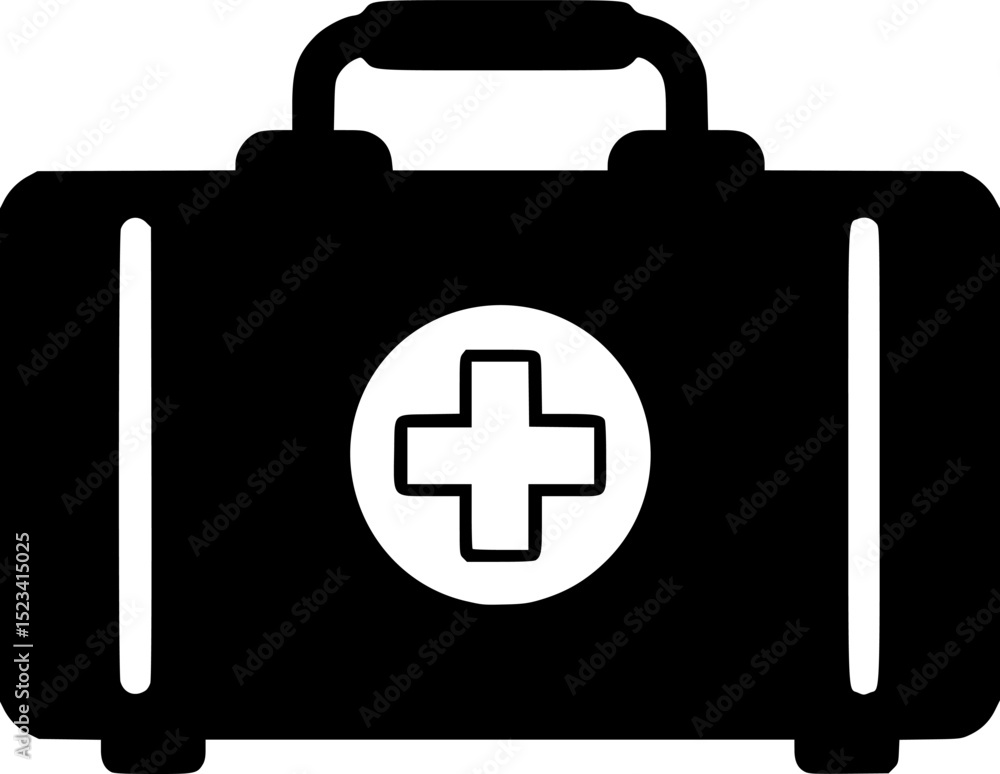Obraz premium First aid kit bag silhouette,First aid kit bag black vector icon 