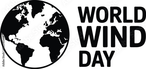 A graphic with a black and white globe and the text world wind day on a white background design art