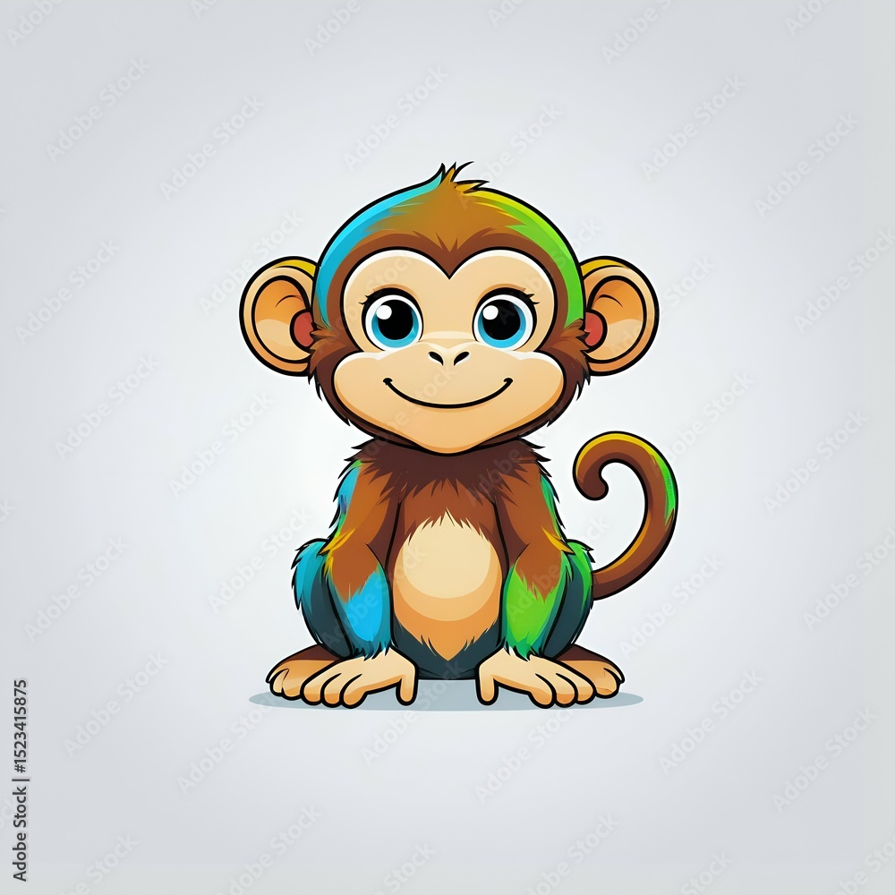 Fototapeta premium Adorable cartoon monkey character sitting cheerful with bright colors