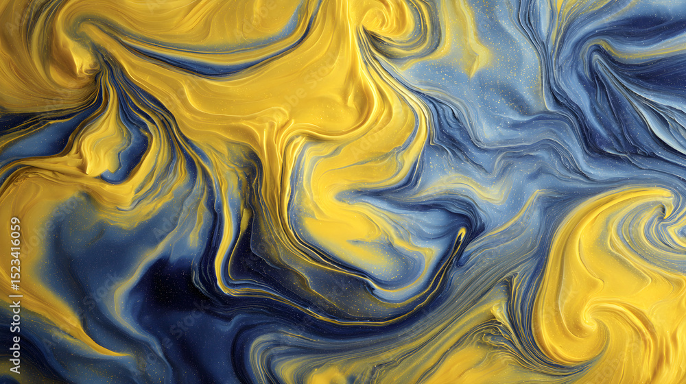 Fototapeta premium Sunflower yellow and navy fluid swirl with intense ripple